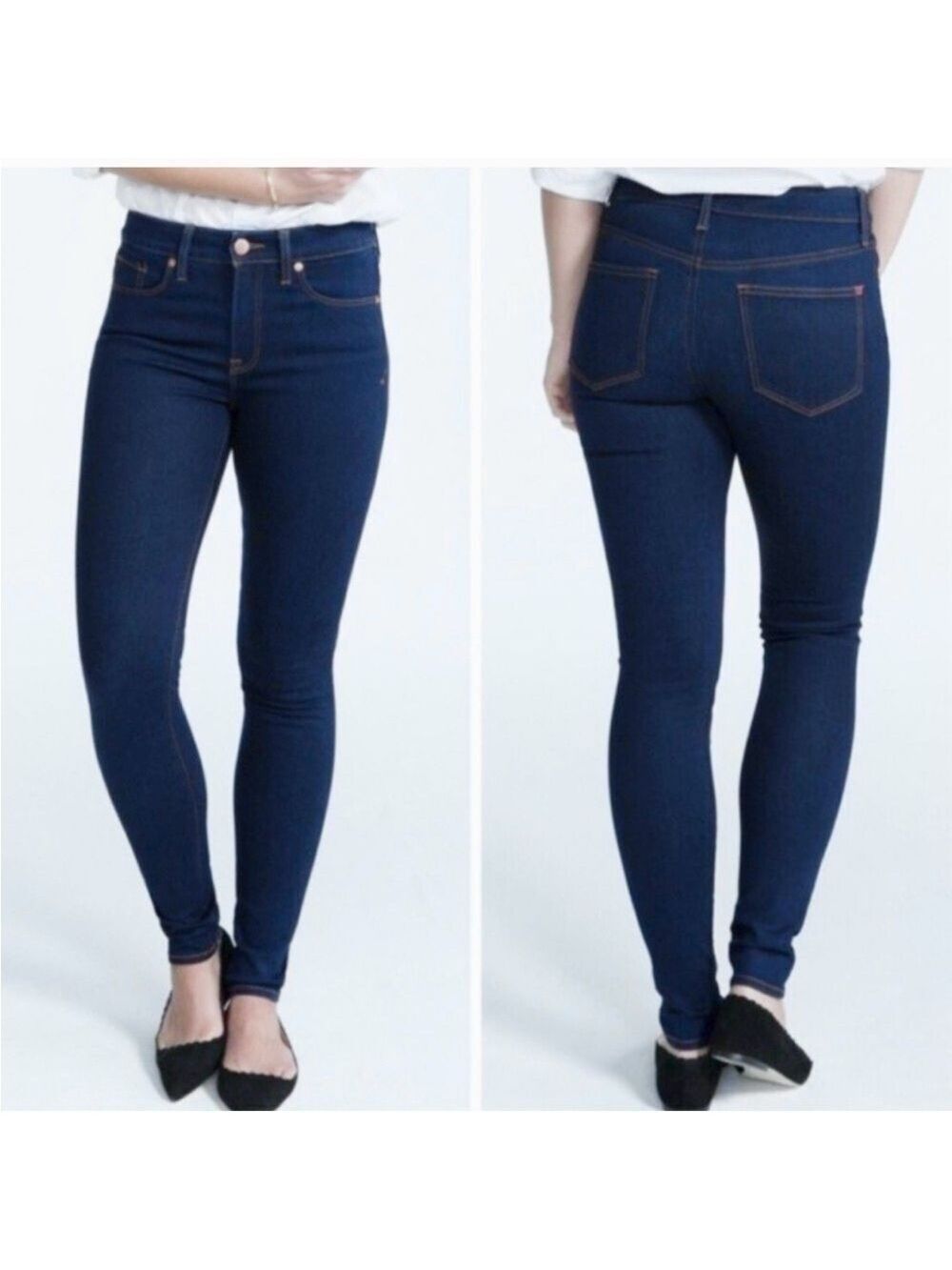 SPANX 5 Pocket Skinny Jeans Dark Rinse Shaping Zip Fly Button Closure Size 27